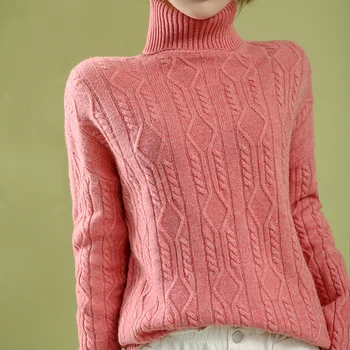 

LITVRIYH women sweater pure wool knitted sweater female pullover long sleeve turtleneck loose pullover cashmere sweaters jumpers