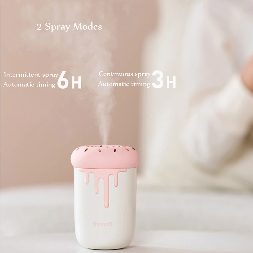 250ml Lovely Donut Umidificatore d'aria Diffusore di aromaterapia USB con lampada LED romantica Mini nebulizzatore per auto ad ultrasuoni_voghion.com