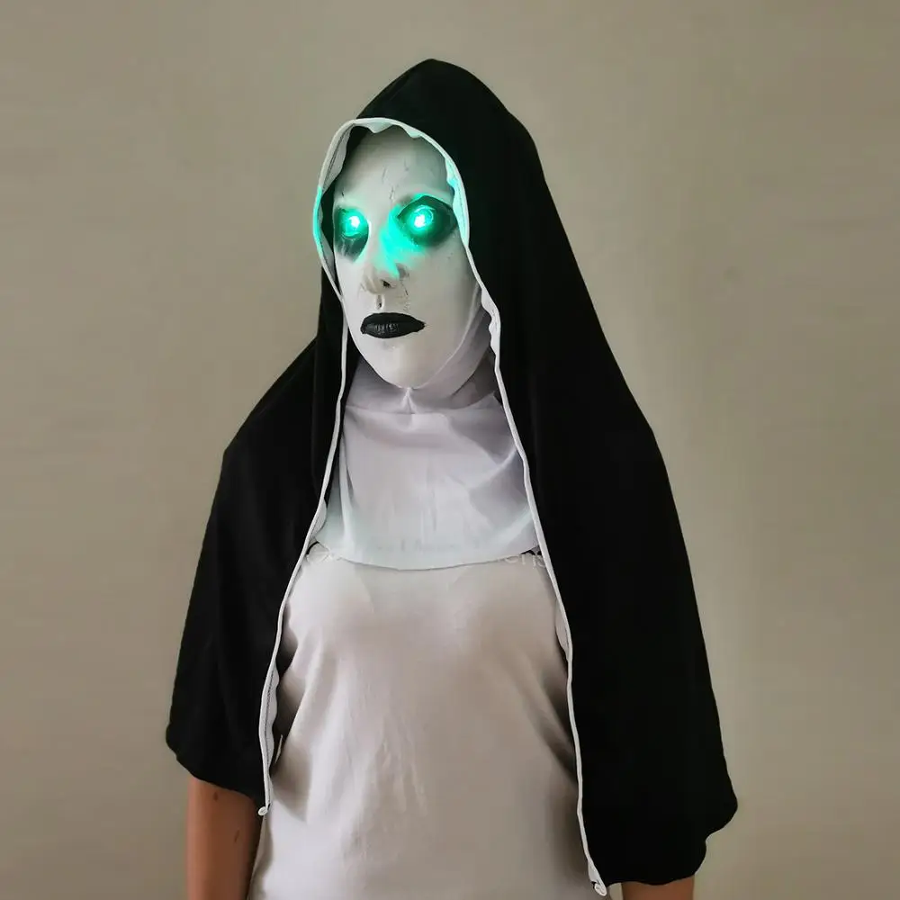 Horror The Nun Маскарадная маска для детей и взрослых, полный шлем с шарфом, страшный латексный светодиодный шлем, вечерние костюмы для Хэллоуина