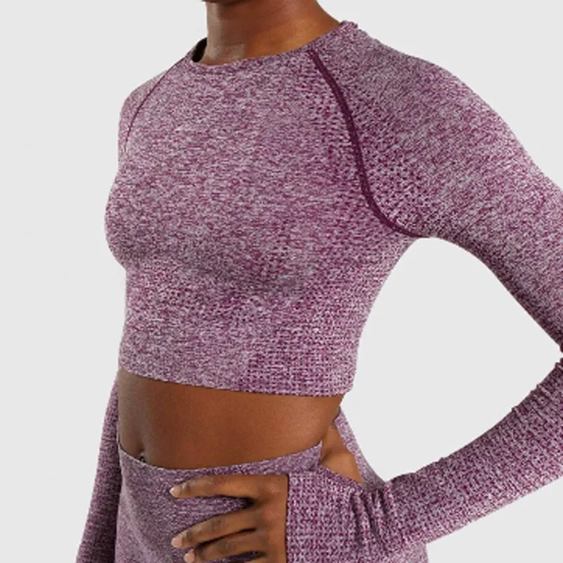 Vital seamless yoga top long sleeve gym crop top shirt workout yoga shirt for women sportswear 7 colors
