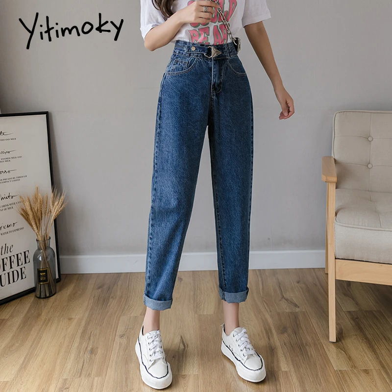 yitimoky джинсы Джинсы для мамы женские с высокой талией корейского размера плюс