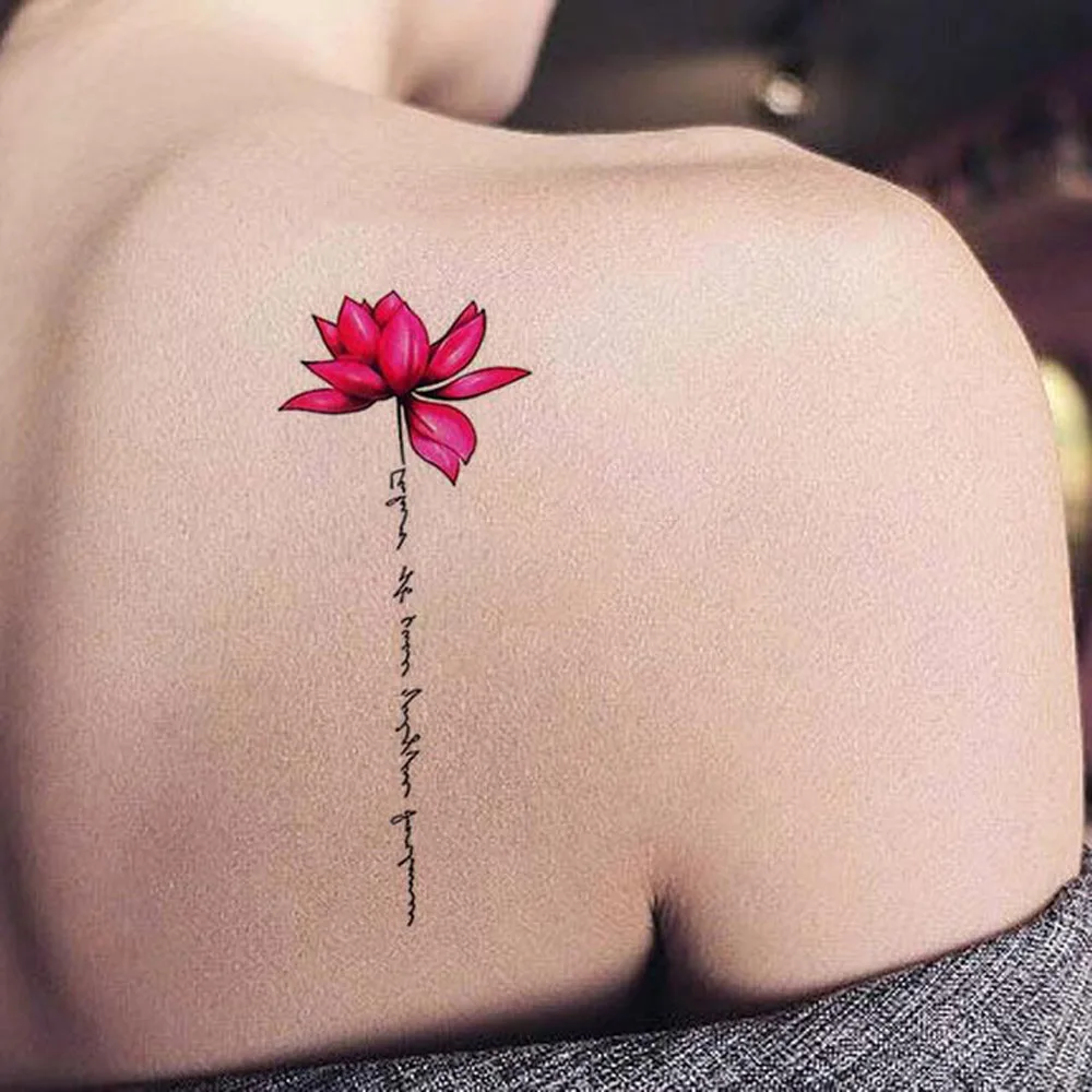 Довольно акварель розовый цветочный цветок лотоса Цитата Временные татуировки