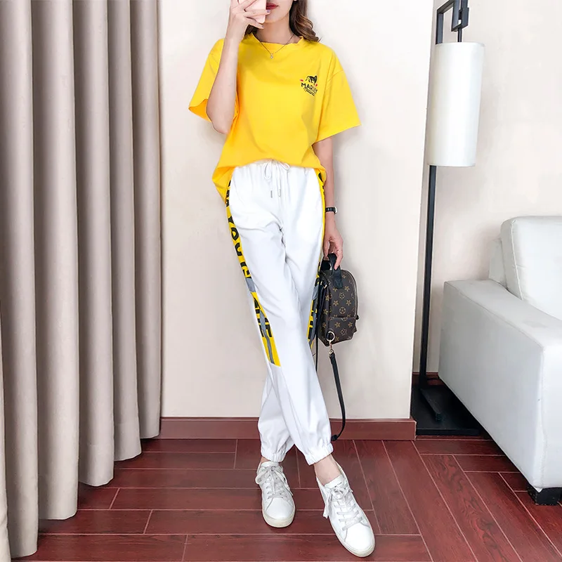 

2019 Summer New Style Sports WOMEN'S Suit Western Style Loose-Fit Slimming Casual Short Sleeve Two-Piece Set Fashion Goods in Eu