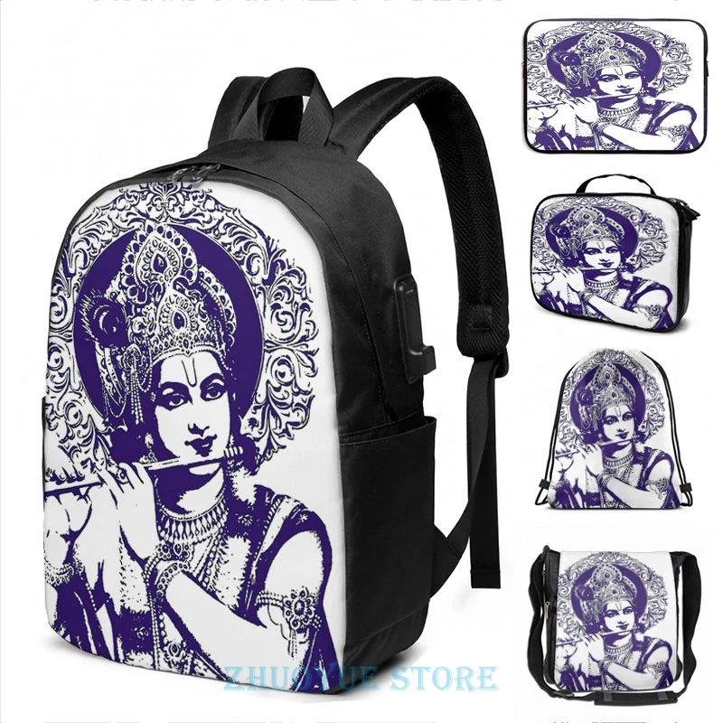 Funny Graphic print LORD KRISHNA USB Charge Backpack men School bags Women bag Travel laptop | Багаж и сумки