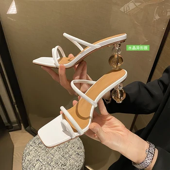 

High quality Simple fashion crystal sandals and slippers 2020 leather transparent high heel sexy special-shaped sandals women