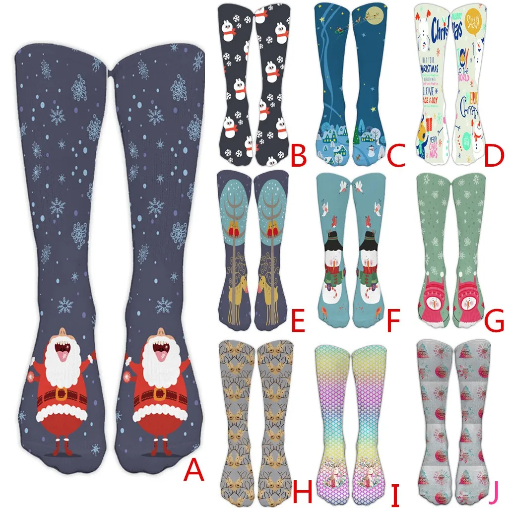 JAYCOSIN Women Clothes Socks Work Business Socks Casual 3D Christmas Santa Elk Print Anti Slip Long Sports Socks Winter 1007