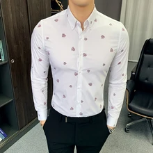 Высококачественная Нежная мужская рубашка, Мужская Осенняя Новая модная рубашка с принтом, мужские рубашки с длинным рукавом, повседневная приталенная рубашка-смокинг, официальная одежда