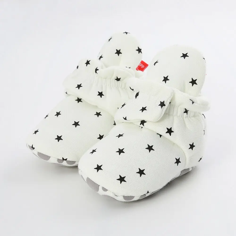Детские носки для новорожденных; обувь для мальчиков и девочек; зимние теплые ботиночки из мягкого хлопка - Цвет: White Star Pattern