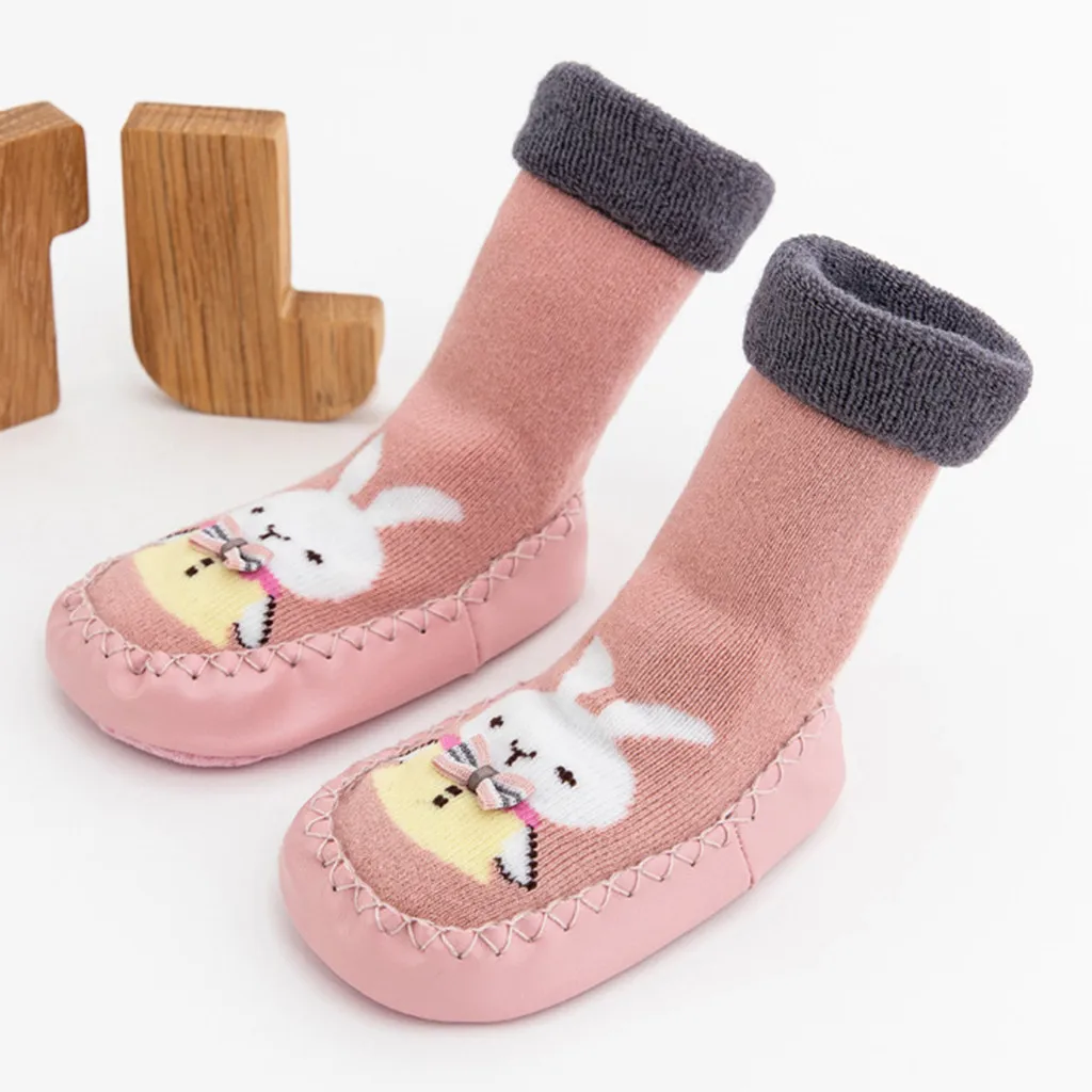 Pink B Милые носки-тапочки с рисунками животных для новорожденных мальчиков и девочек Нескользящие носки для малышей теплые носки для малышей Skarpetki/милые носки - Цвет: Pink B