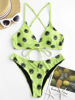 

ZAFUL Sun and Moon Criss Cross Cami Bikini Swimwear