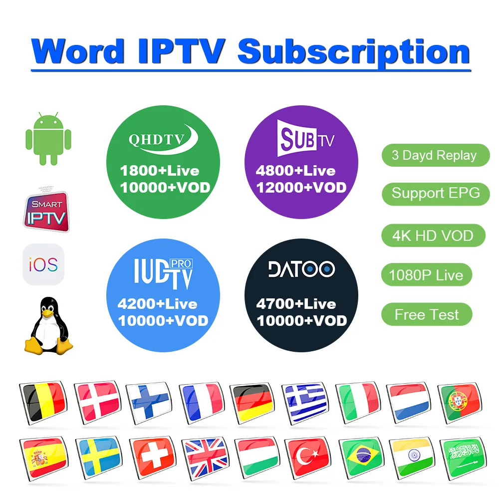 IPTV France Spain Italy Arabic Code QHDTV/SUBTV/IUDTV Pro/Datoo IPTV Subscription France Arabic Spain Portugal Netherlands IP TV