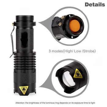 

Military Aluminium Alloy SK68 High-Power Zoom Mini Power Torch Portable Camping Cree Q5 Dimming Mini Torch