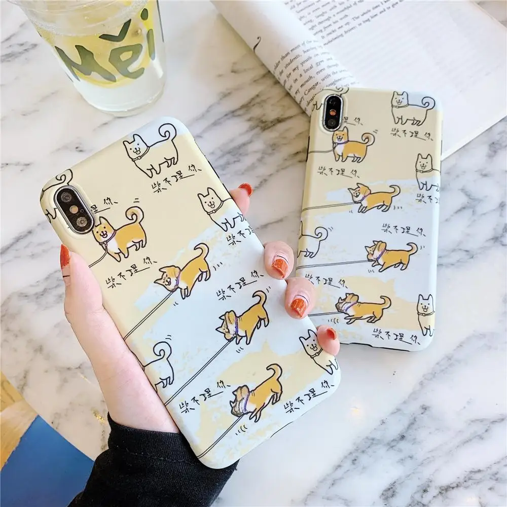 Light Yellow Cute Cartoon Funny Shiba Inu Dog Matte Phone Case for iPhone 6 6s 7 8 10 X XS MAX XR Back Cover Fundas Coque Shell |