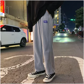 

2019 Autumn And Winter New Fashion Casual Pants Male Straight Fall Feeling Solid Color Loose Wide Leg Trousers Dark / Light Gray