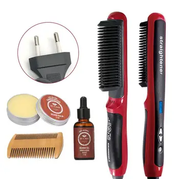 

Multifunctional Hair Comb Beard Straightener Comb Set With Beard Oil Beard Cream Two-side Wooden Comb Hair Straightener Brush