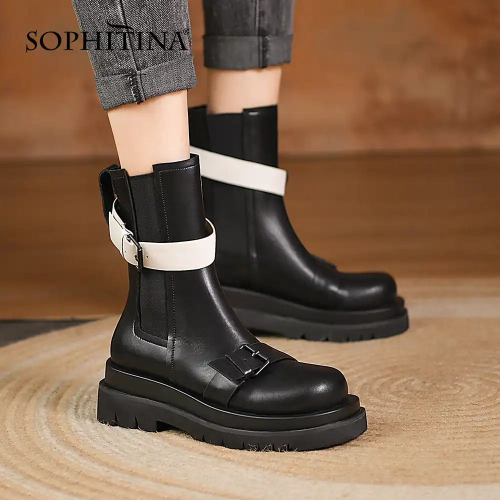 SOPHITINA Chelsea Botas de media caña para mujer, zapatos populares a juego  con hebilla de cinturón, antideslizantes de suela gruesa, n. ° 045|Botas a  media pantorrilla| - AliExpress
