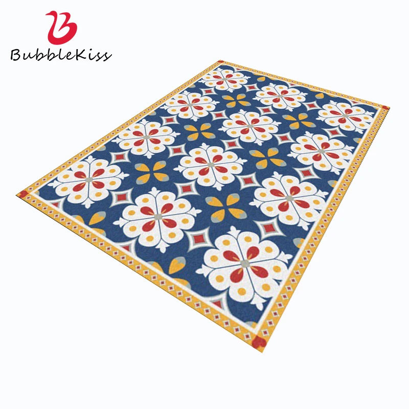 

Bubble Kiss American Style Carpets for Home Living Room Blue Yellow Flower Pattern Bedroom Rug Crystal Velvet Home Thickened Mat