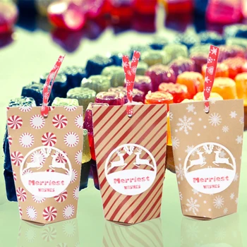 

10*7*16cm 24pcs Merry Christmas Gift Bag Kraft Paper Candy Box Gift Box Christmas Box for Cookie Event