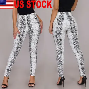 

Women Python Snake Print High Waist Soft Stretchy Leggings Pants Trousers