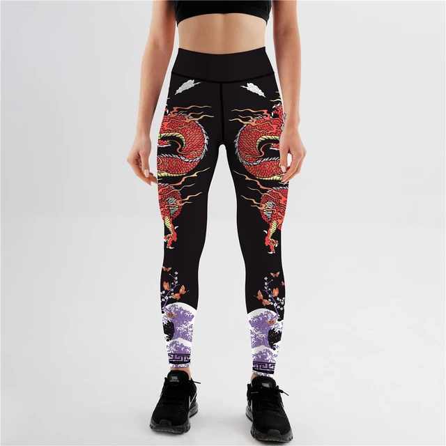  Dragon Print Womens Leggings High Waisted Yoga