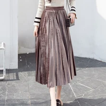 JUAYKALA Женская юбка Золотая Бархатная плиссированная юбка женская осенняя и зимняя новая длинная юбка с высокой талией