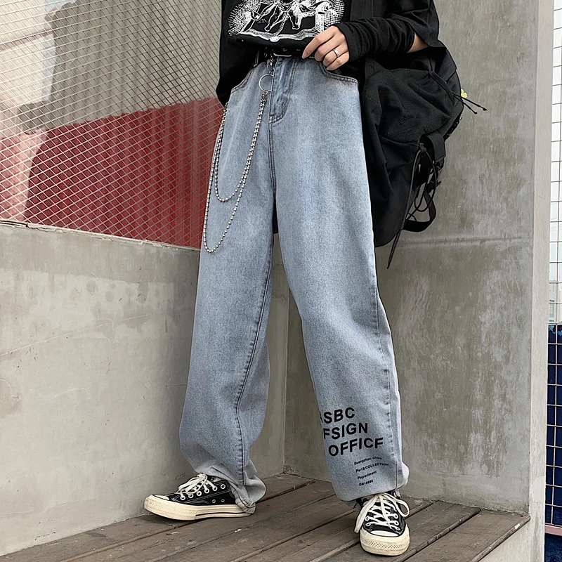 2021 Новый Осень размера плюс 5XL Harajuku широкие брюки джинсы с Чиан женские