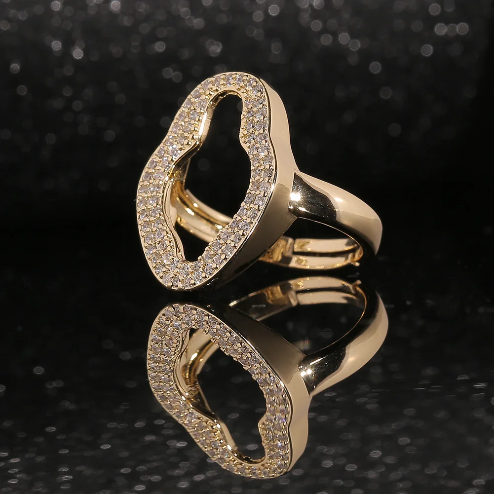 New Geometric Personality Jewelry Copper Inlaid Zircon Open Ring Retro Temperament Accessories Year Gift | Украшения и аксессуары