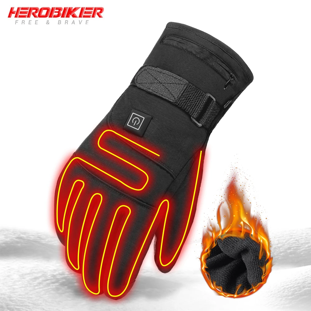 

HEROBIKER Motorcycle Gloves Waterproof Heated Motobiker Gloves Touch Screen Battery Powered Racing Motos Winter Riding Gloves