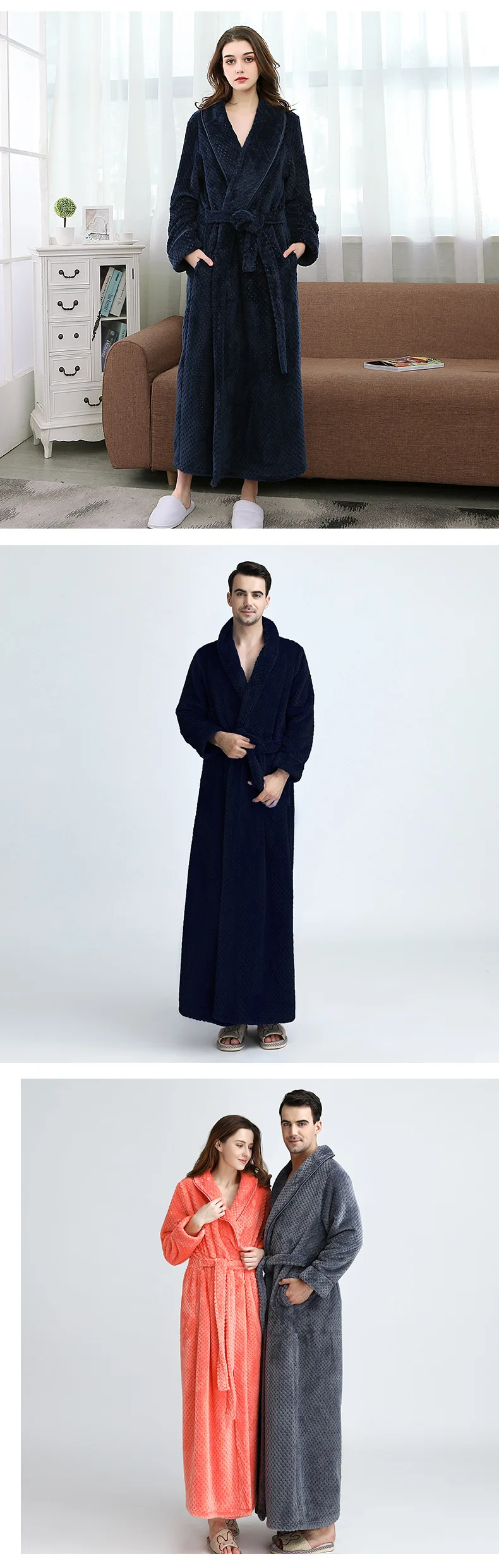 Autumn& Winter New Style Bathrobe Women's Couples Waist Hugging Coral Velvet Long Thick Bathrobe Flannel Gown Men's