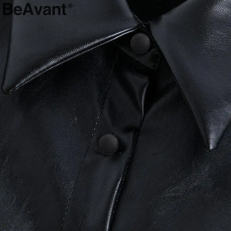 BeAvant Модные женские Куртки из искусственной кожи, осенне-зимняя мотоциклетная куртка-бомбер из искусственной кожи, Черная Женская куртка с пышными рукавами, верхняя одежда, пальто