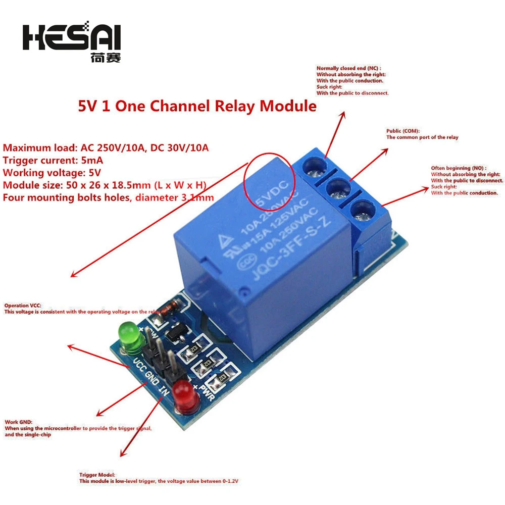 5V/12V 1 Modul Relay Satu Saluran Tingkat Rendah untuk Kontrol ...