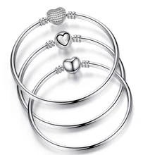 Модные браслеты в форме сердца, цепочка серебряного цвета, оригинальные браслеты-шармы, браслет, прекрасный брелок, бусины для женщин, подарок 17 см/19 см/21 см