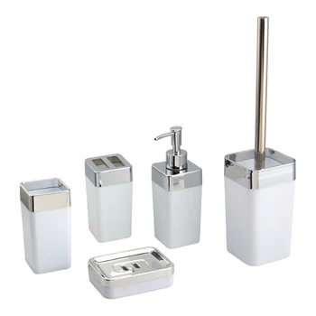 

5pcs Creative Premium Tooth Glass Toothbrush Cup Square Toilet Brush Soap Holder Lotion Bottle for Bathroom