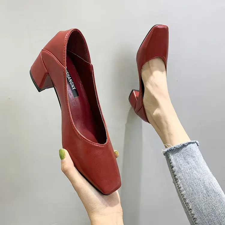 

2019 Fall New Two Wear Single Shoes Fashion Womens Shoes Square Heel High Heels Square Head Grandma Shoe Professional Work Shoes