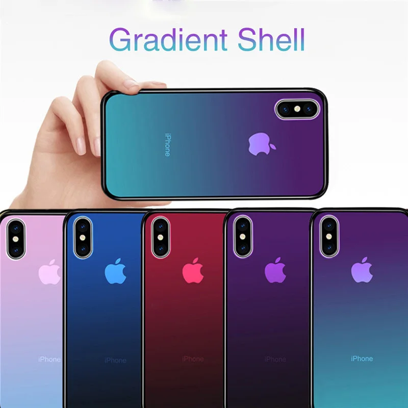 Градиентный чехол из закаленного стекла для телефона для iphone XR XS MAX X 8 7 6 6S Plus противоударный чехол жесткий чехол для Apple 10 9 Coque