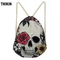 Сумка ThiKin с цветочным принтом и черепом на шнурке; модная Индивидуальная сумка на плечо для мальчиков и девочек