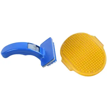 

Blue Plastic Pet Dog Puppies Hair Shedding Grooming Brush Comb & Pet Dog Cat Bath Brush Comb Rubber Glove Hair