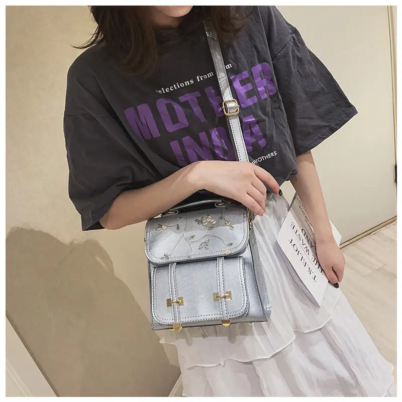 

Puimentiua School Backpack Teenage Girls High Quality Leather Women Shoulder Bag Backpack Floral Embroidery Design Rucksack