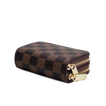 

2020 Plaid Design Luxury Handbag Korean Version of The Fashion Double Zipper Wallet Large Capacity PU Card Package