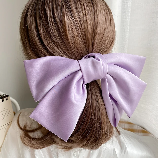 High Quatity Solid Color Big Bow Hairpins For Girl Popular Hair Clip For Women Sweet Two-layer Satin Hairgrip Hair Accessories purple