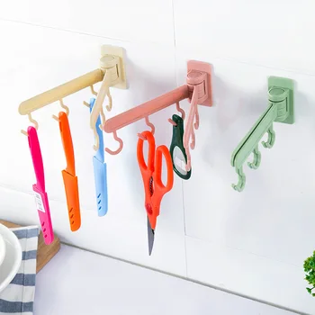 

Creative Rotation Kitchen Hangers Wall Hook Plastic Multi-Purpose Adhesive Hooks Bathroom Towel Rack Home Storage Organization