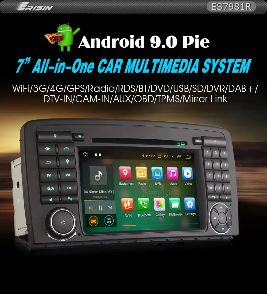 Erisin ES7981R 7 дюймов Android 9,0 Восьмиядерный 4 Гб ОЗУ автомобильный мультимедийный плеер Радио BT для Mercedes Benz R-Class W251 R280 R320