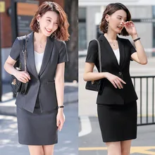 Стиль, женские деловые костюмы, летняя юбка и пиджак, комплекты, черный блейзер, куртки, Офисная форма, дизайн