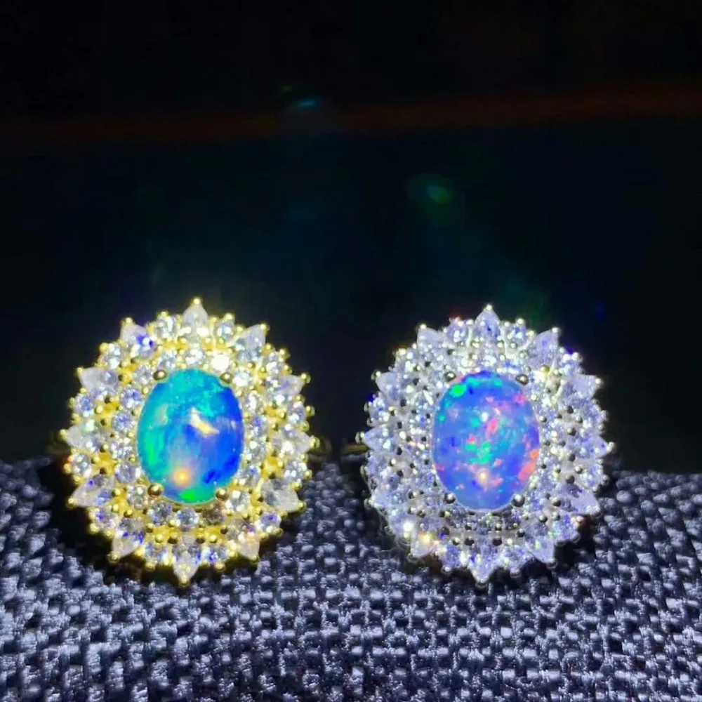 shilovem 925 sterling silver Natural opal pendants rings fine Jewelry women trendy anniversary gift new 7*9mm dtz0709211ago