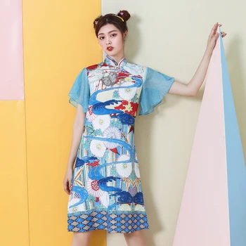

2020 morden printing improved cheongsam chinese dress women qipao dress chinese traditional dress oriental style lady party wear