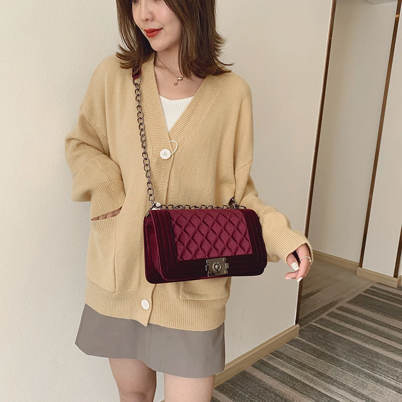 Velvet Shoulder Messenger Bags Quilted Small Square Bag Women's Famous Designer Luxury 2020 High Quality Crossbody Bags Diamond