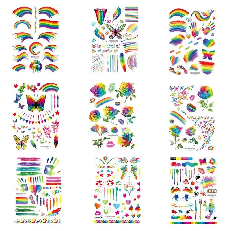

Disposable Rainbow Body Tattoo Stickers Gay Pride Parades Celebrations Waterproof Cool Stripe Love Floral Beach Party Supplies
