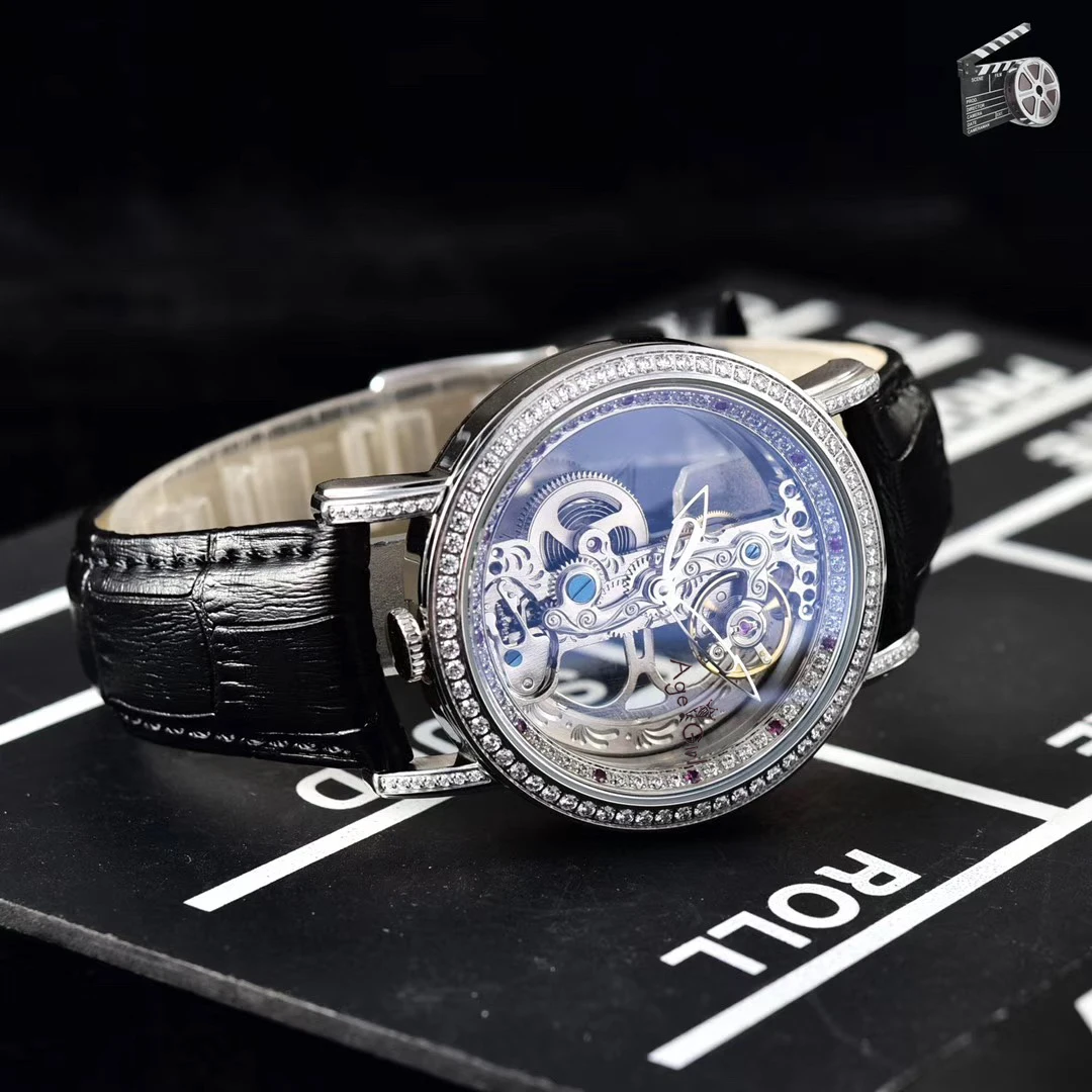  Famous Brand New Men Automatic Mechanical Watches Silver Gold Diamonds Bezel Waterproof Transparent
