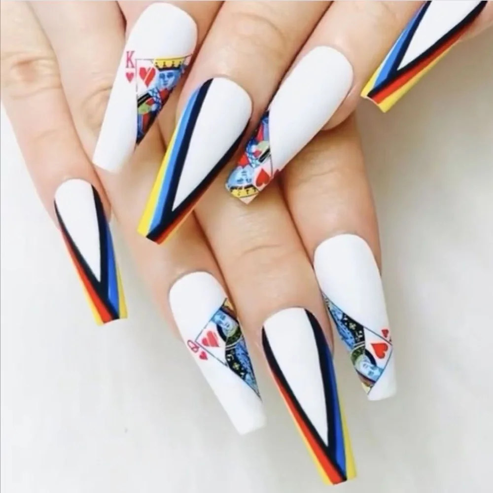 

2020 New 3D Nail Art Stickers Boho Colorful "V" & Playing Card Image Nails Stickers For Nails Sticker Decorations Manicure Z352
