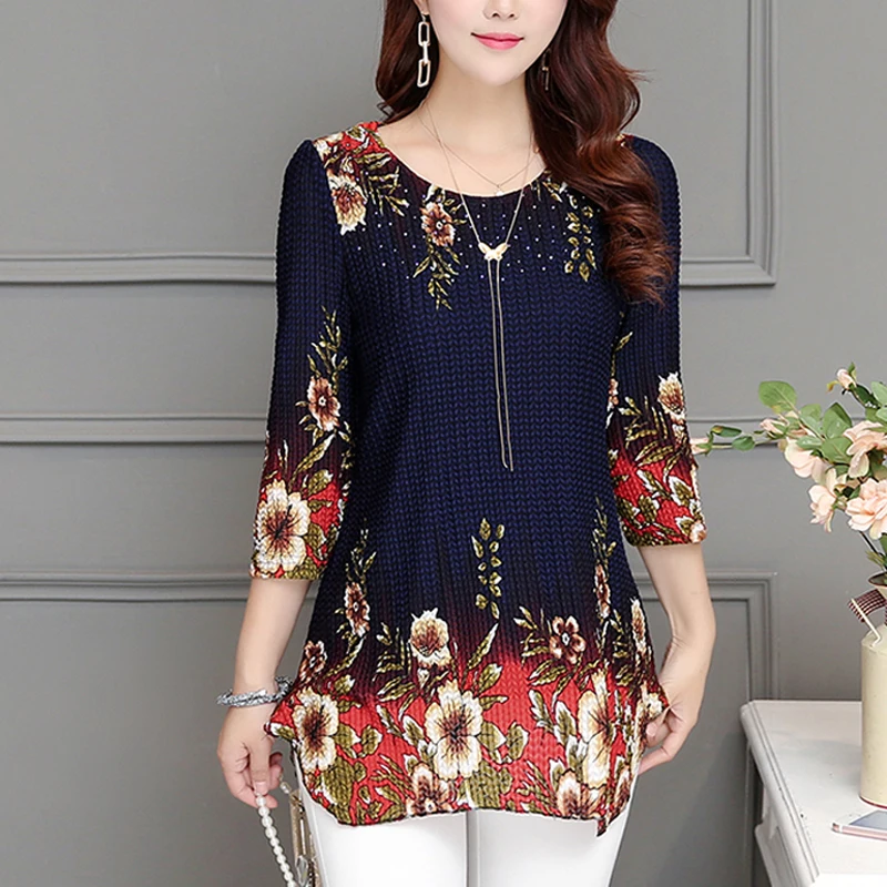 Women Tops 2020 New Blouse shirt Plus size 4XL Casual Blue Red Women's Clothing O-neck floral Print Feminine Tops blusas 993D